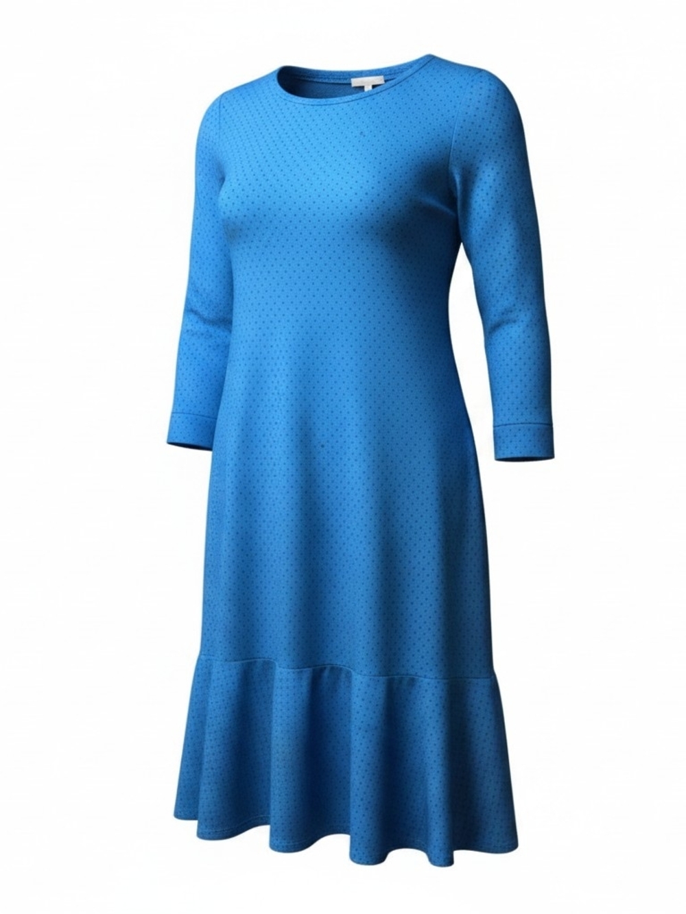 J. JILL | Blue Black Micro Polka Dot Ponte Knit Ruffle Hem Dress Keyhole | M
